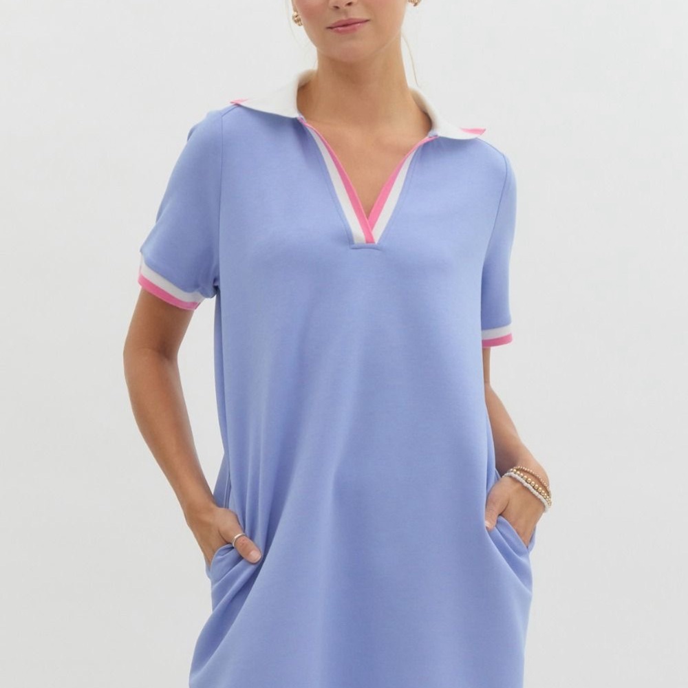 Entro Blue Mini Dress with Pink and White Accents